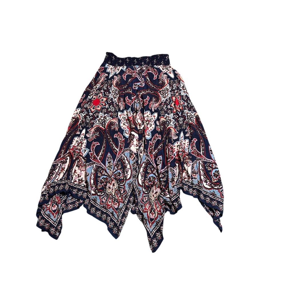 Bila Navy and Red Paisley Midi Skirt